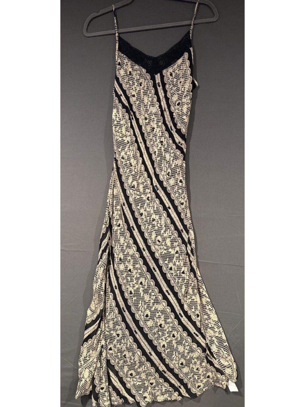Y2K Paradise NY Womens M Black Ivory Beaded Maxi Dress Boho Whimsigoth Fairy